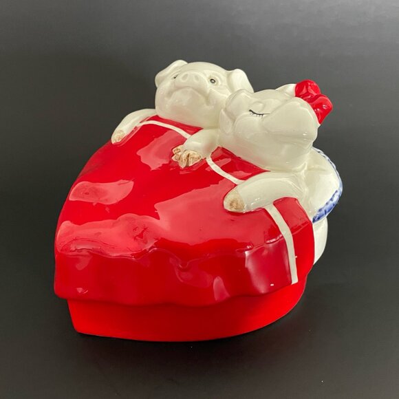 Lovable Fitz & Floyd Makin' Bacon Heart Shaped Trinket Dish Box - Picture 3 of 5